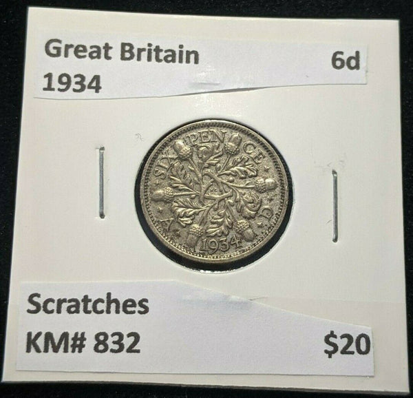 Great Britain 1934 6 Pence Sixpence 6d KM# 832 Scratches #990 4B