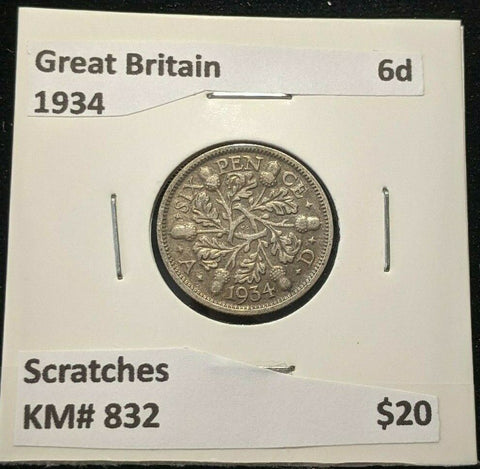 Great Britain 1934 6 Pence Sixpence 6d KM# 832 Scratches #988 4B