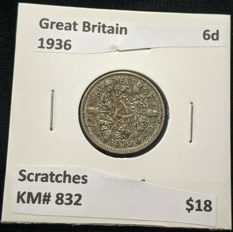 Great Britain 1936 6 Pence Sixpence 6d KM# 832 Scratches #977 4B