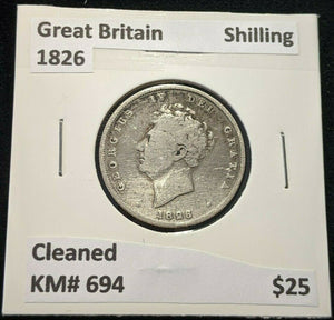 Great Britain 1826 Shilling 1/- KM# 694 Cleaned #004 4B