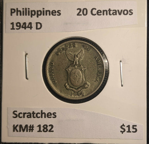 Philippines 1944 D 20 Centavos KM# 182 Scratches #549 5B