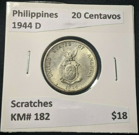 Philippines 1944 D 20 Centavos KM# 182 Scratches #559 5B
