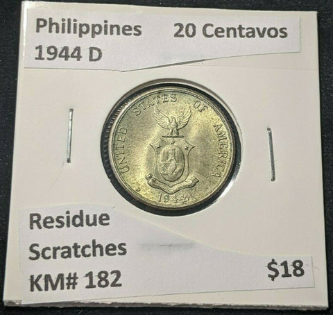 Philippines 1944 D 20 Centavos KM# 182 Residue Scratches #540 5B