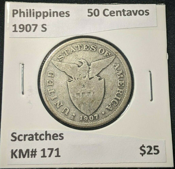 Philippines 1907 S 50 Centavos KM# 171 Scratches #583 5B