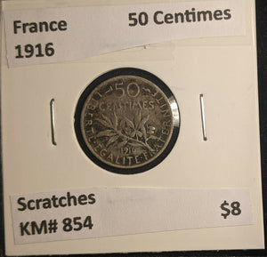 France 1916 50 Centimes KM# 854 Scratches #590 6A