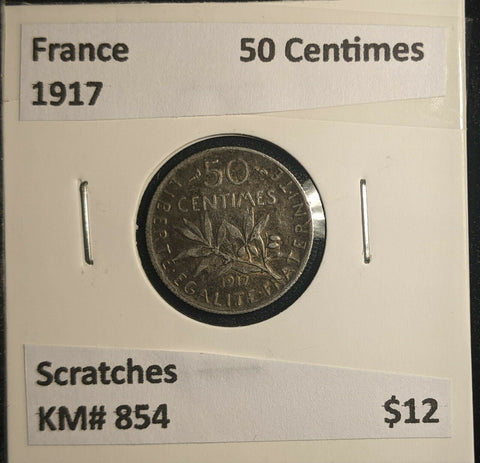 France 1917 50 Centimes KM# 854 Scratches #527 6A