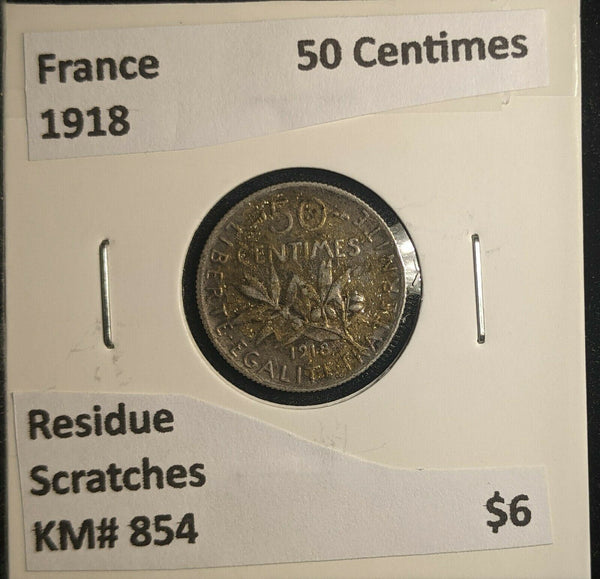France 1918 50 Centimes KM# 854 Residue Scratches #638 6A
