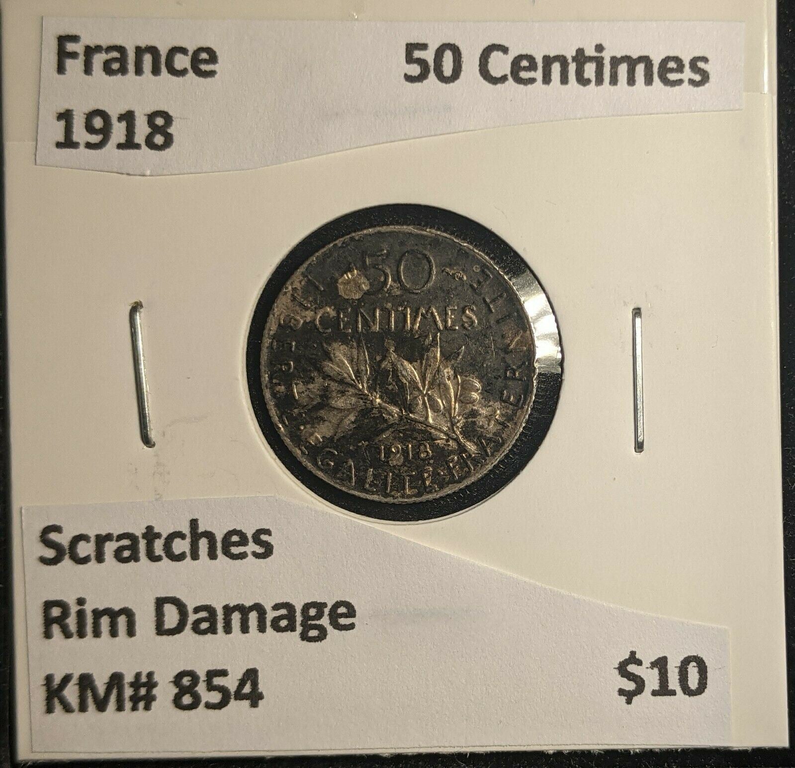 France 1918 50 Centimes KM# 854 Scratches Rim Damage #603 6A