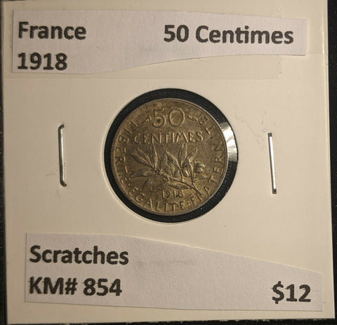 France 1918 50 Centimes KM# 854 Scratches #609 6A