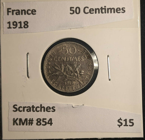 France 1918 50 Centimes KM# 854 Scratches #530 6A