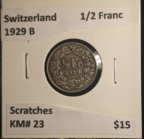 Switzerland 1929 B 1/2 Franc KM# 23 Scratches #611 6A