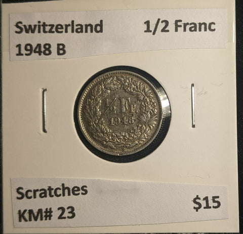 Switzerland 1948 B 1/2 Franc KM# 23 Scratches #628 6A