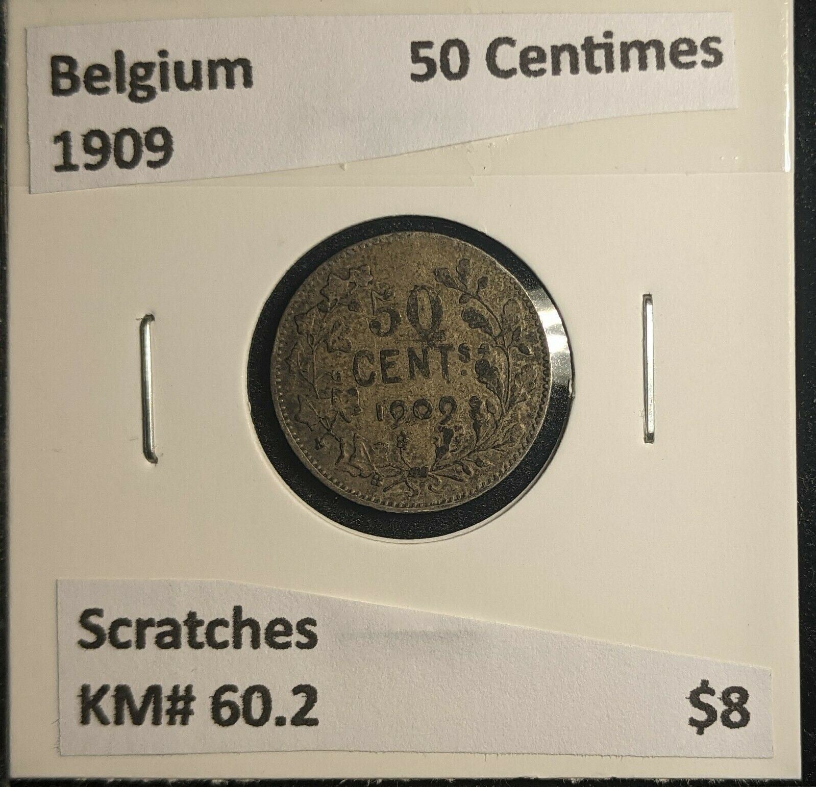 Belgium 1909 50 Centimes KM# 60.2 Scratches #625 6A