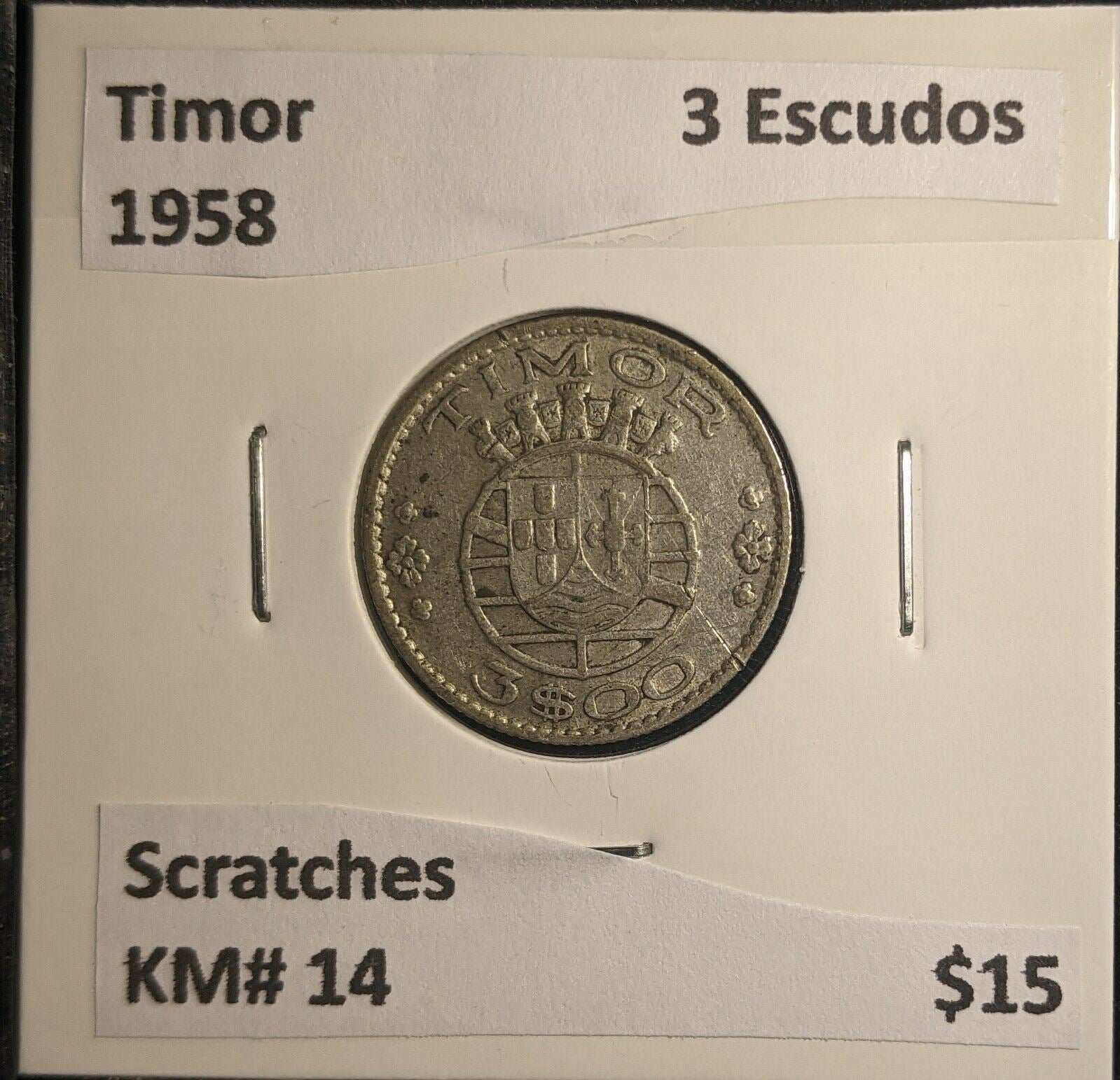 Timor 1958 3 Escudos KM# 14 Scratches #576 6A