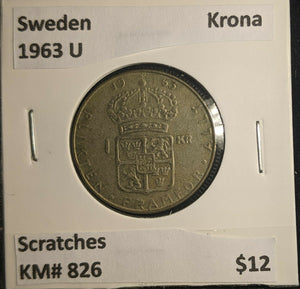 Sweden 1963 U Krona KM# 826 Scratches #520 6A