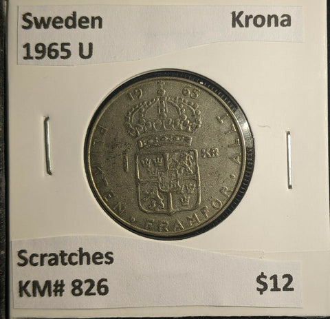 Sweden 1965 U Krona KM# 826 Scratches #525 6A