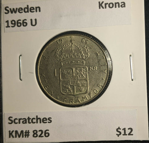 Sweden 1966 U Krona KM# 826 Scratches #589 6A