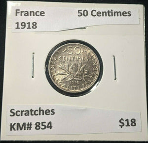 France 1918 50 Centimes KM# 854 Scratches #542 6A
