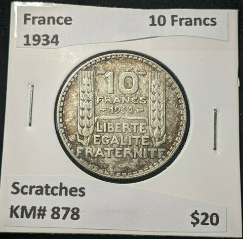 France 1934 10 Francs KM# 878 Scratches #564 6A