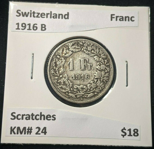 Switzerland 1916 B Franc KM# 24 Scratches #646 6A
