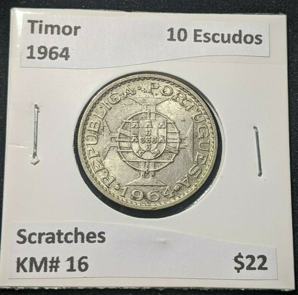 Timor 1964 10 Escudos KM# 16 Scratches #523 6A