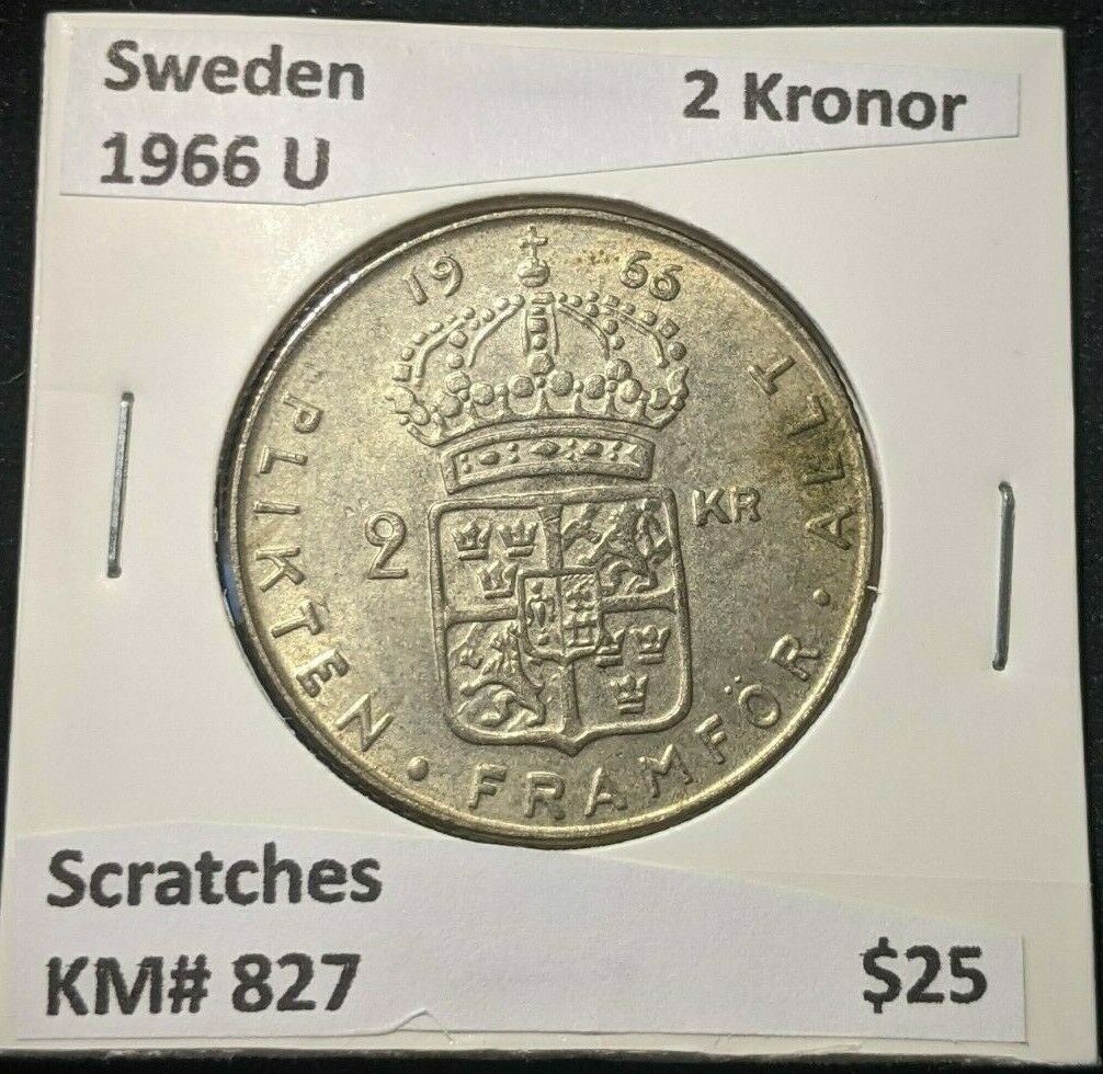Sweden 1966 U 2 Kronor KM# 827 Scratches #616 6A