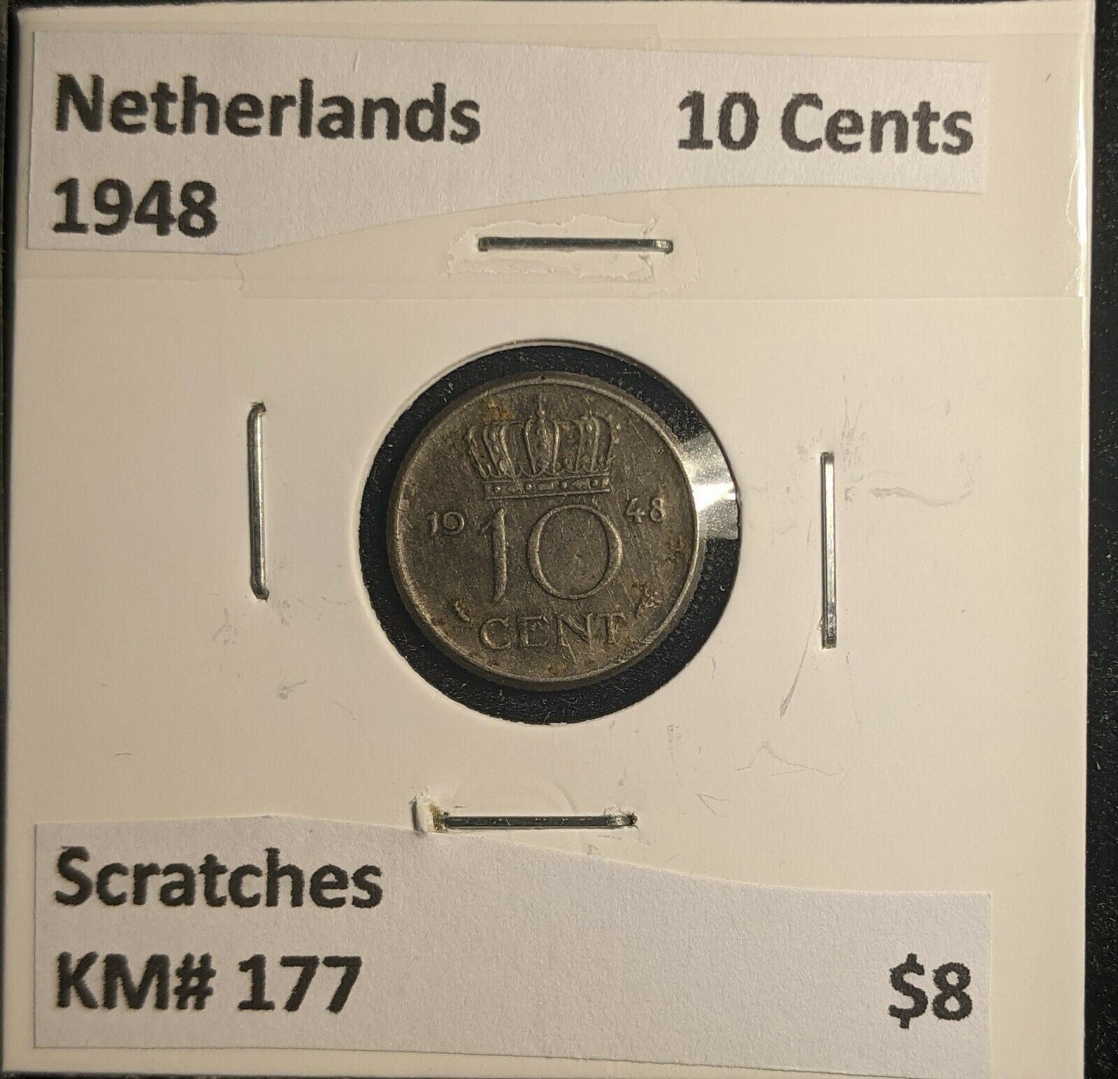 Netherlands 1948 10 Cents KM# 177 Scratches #514 6B