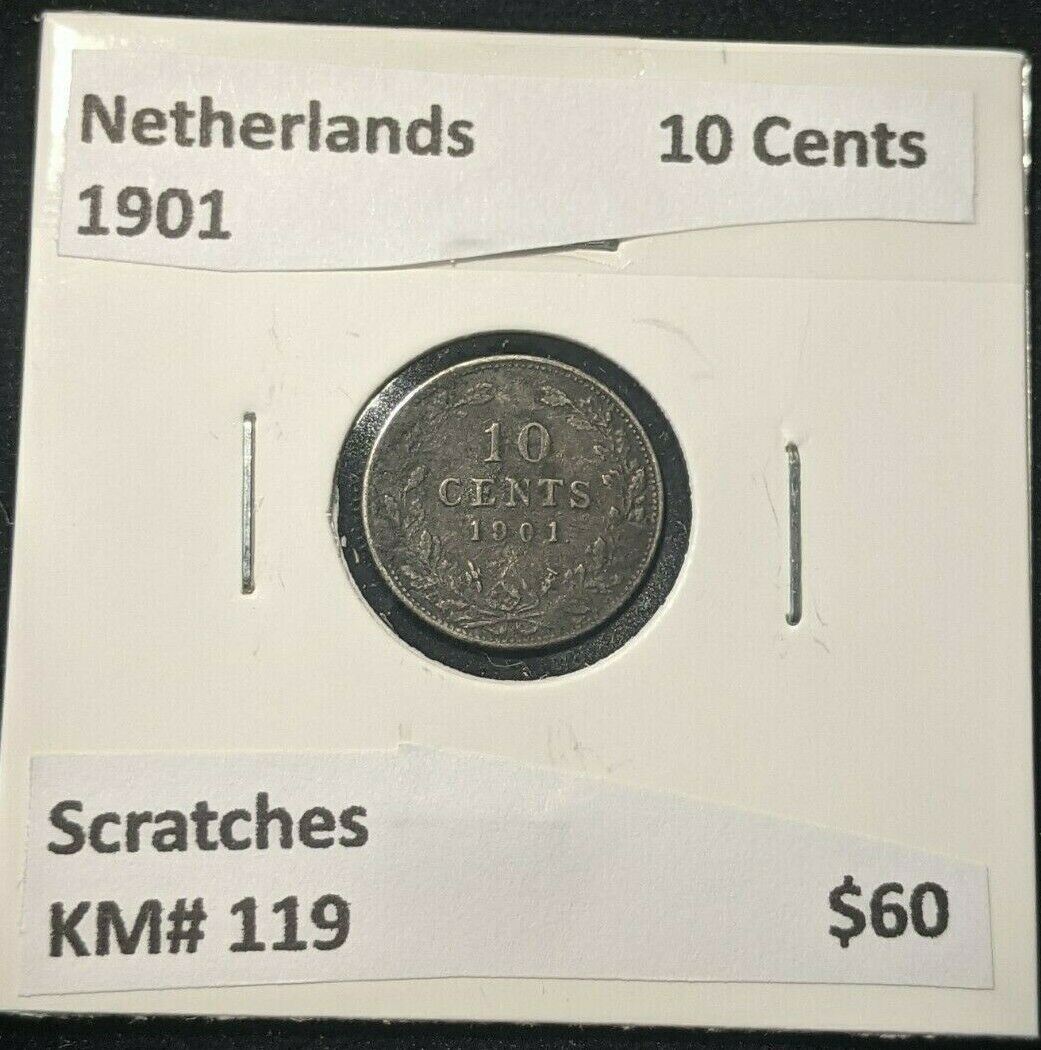 Netherlands 1901 10 Cents KM# 119 Scratches #512 6B