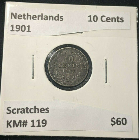 Netherlands 1901 10 Cents KM# 119 Scratches #512 6B