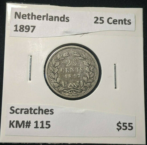 Netherlands 1897 25 Cents KM# 115 Scratches #541 6B