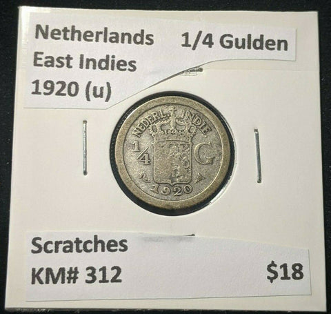 Netherlands East Indies 1920 (u) 1/4 Gulden KM# 312 Scratches #587 6B