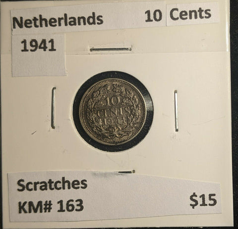 Netherlands 1941 10 Cents KM# 163 Scratches #557 6B