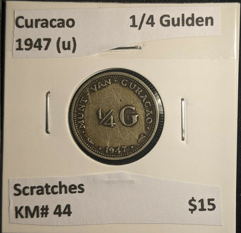 Curacao 1947 (u) 1/4 Gulden KM# 44 Scratches #553 6B