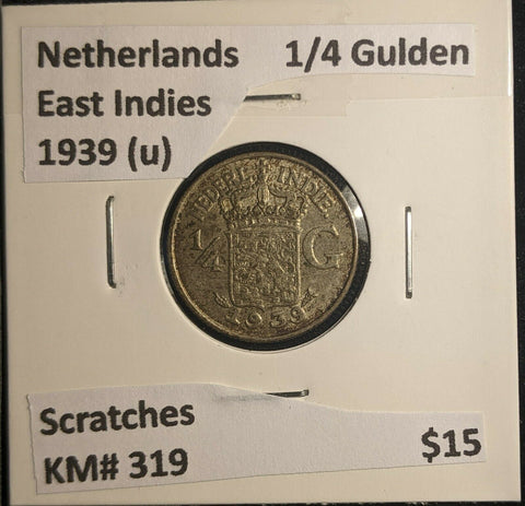 Netherlands East Indies 1939 (u) 1/4 Gulden KM# 319 Scratches #518 6B