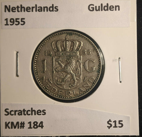 Netherlands 1955 Gulden KM# 184 Scratches #535 6B