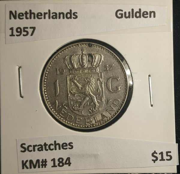 Netherlands 1957 Gulden KM# 184 Scratches #517 6B