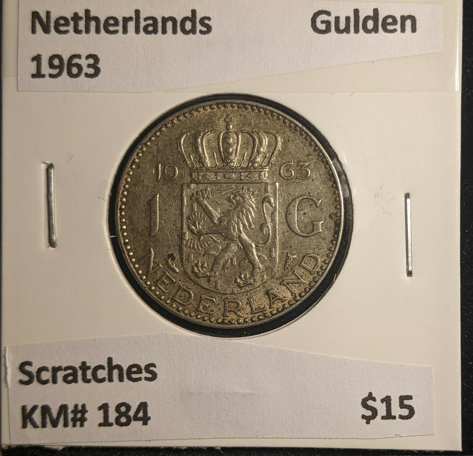 Netherlands 1963 Gulden KM# 184 Scratches #515 6B