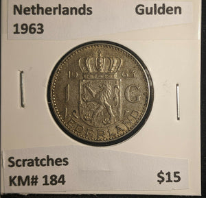 Netherlands 1963 Gulden KM# 184 Scratches #515 6B