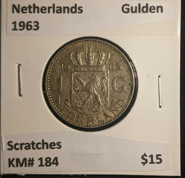 Netherlands 1963 Gulden KM# 184 Scratches #515 6B