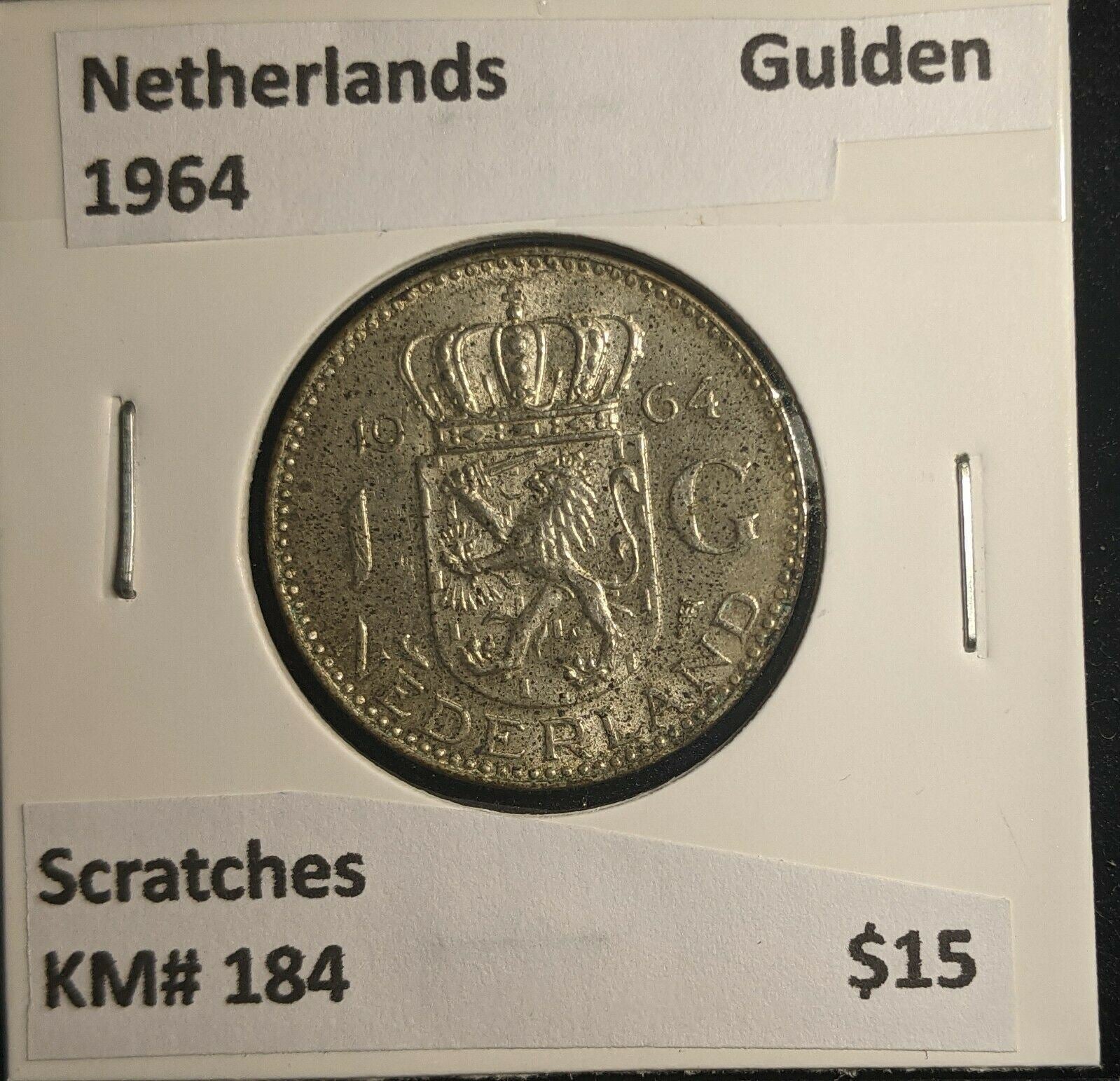 Netherlands 1964 Gulden KM# 184 Scratches #556 6B