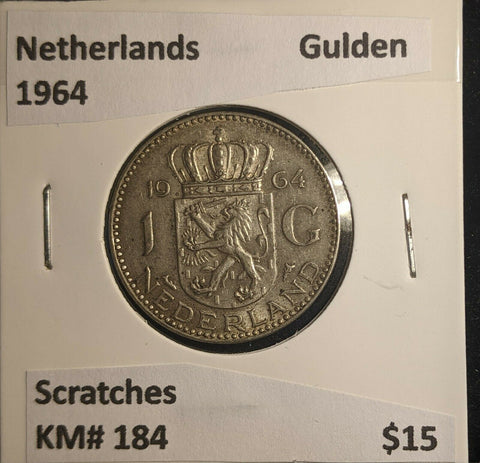 Netherlands 1964 Gulden KM# 184 Scratches #524 6B