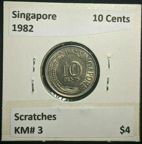 Singapore 1982 10 Cents KM# 3 Scratches #129  #11C