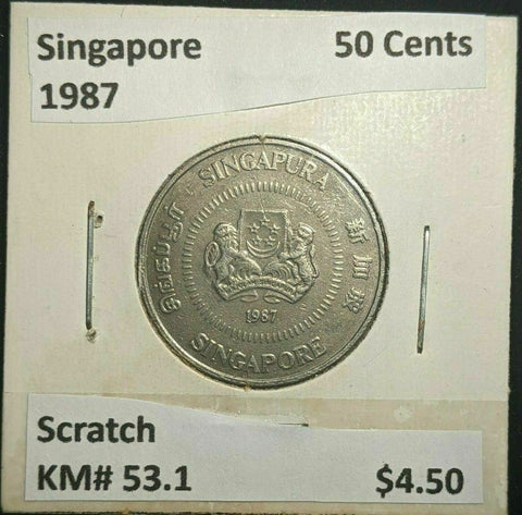 Singapore 1987 50 Cents KM# 53.1 Scratch #130  #11B