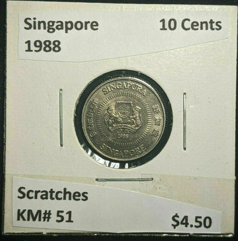 Singapore 1988 10 Cents KM# 51 Scratches #143  #11C