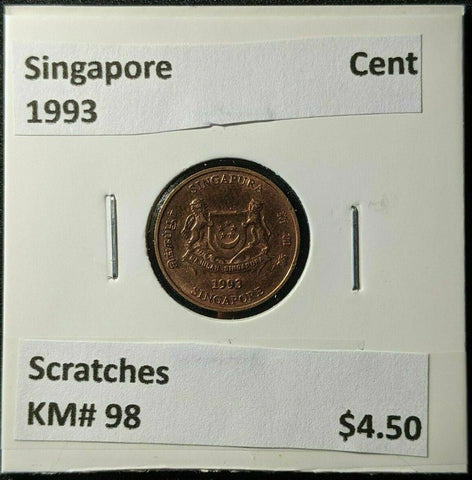 Singapore 1993 Cent KM# 98 Scratches #1412  #11C