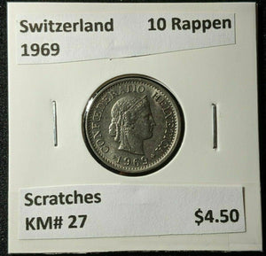 Switzerland 1969 10 Rappen KM# 27 Scratches #1279   #12B