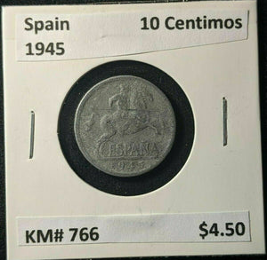 Spain 1945 10 Centimos KM# 766 #455 #23B