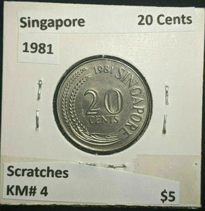 Singapore 1981 20 Cents KM# 4 Scratches #090  #11C