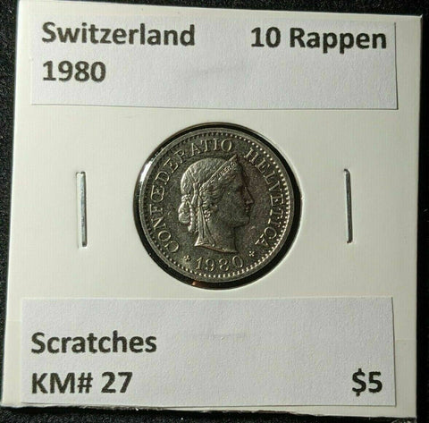 Switzerland 1980 10 Rappen KM# 27 Scratches #1338   #12B