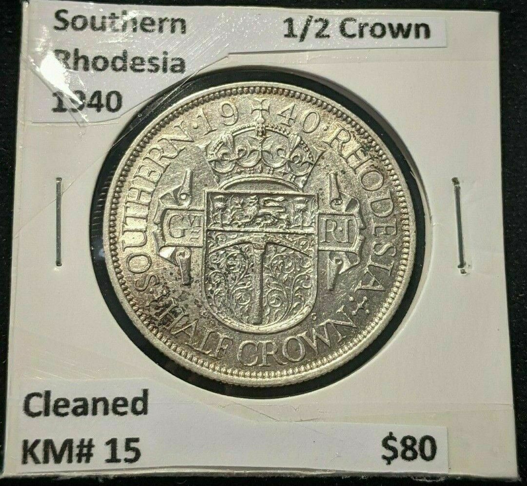 Southern Rhodesia 1940 1/2 Crown KM# 15 Cleaned #345 #18A
